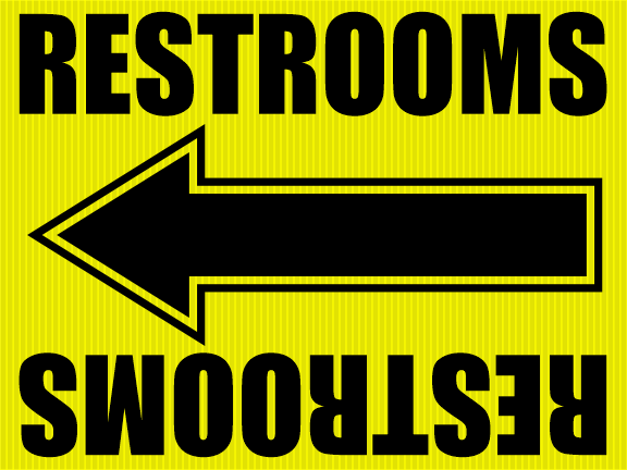 "Restrooms" Movie Location Sign