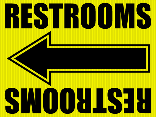 "Restrooms" Movie Location Sign