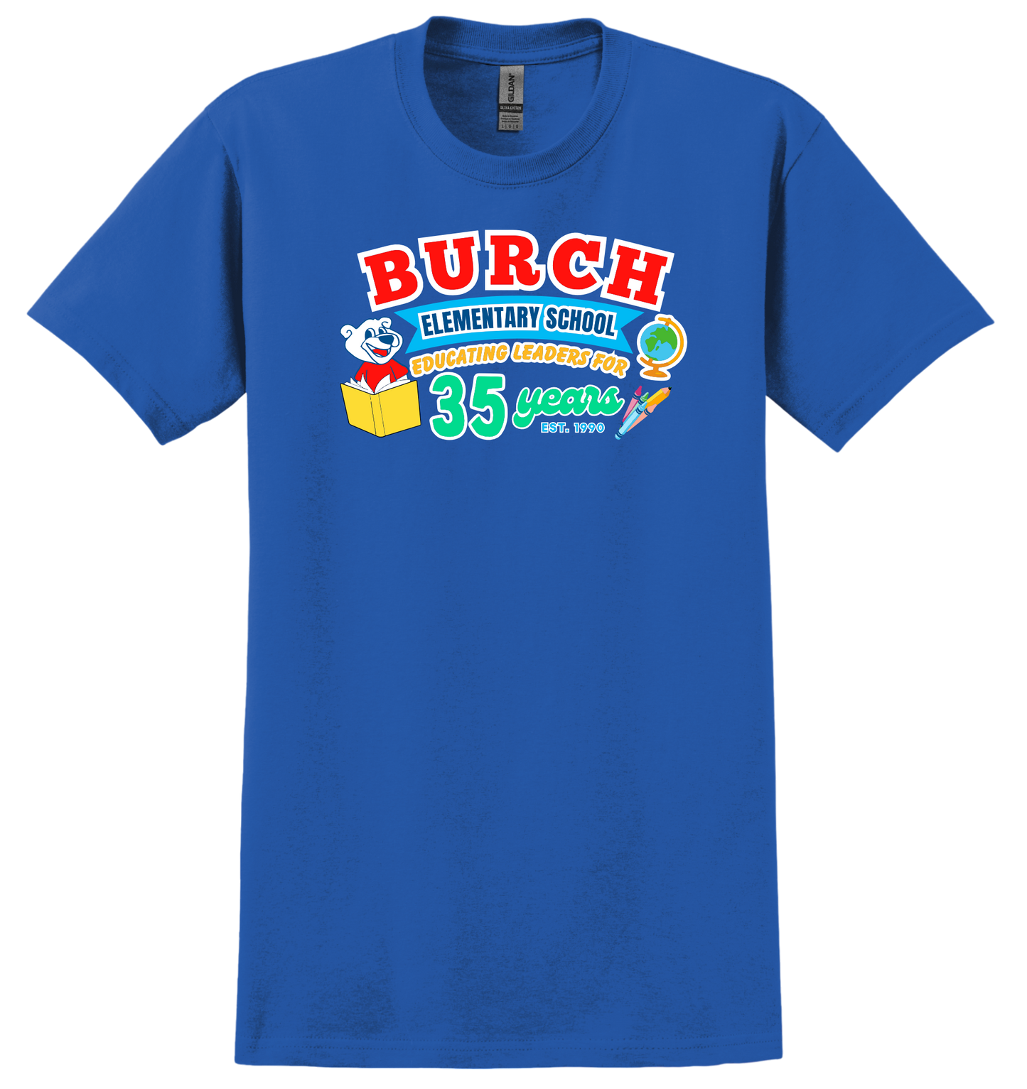 Burch Elementary Short Sleeve Blue Anniversary Shirt